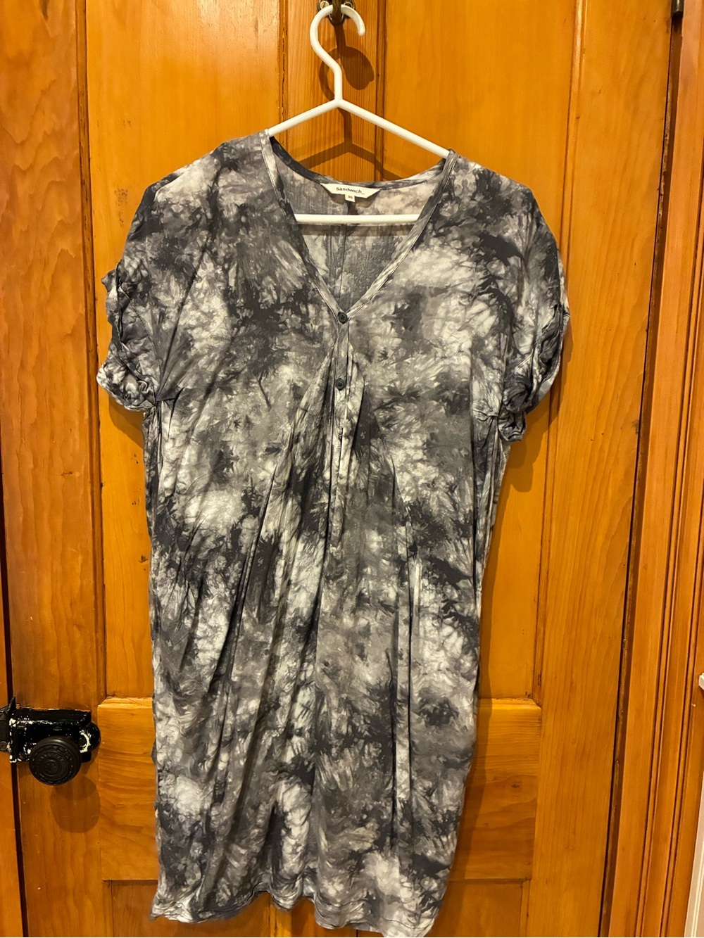 Tie-Dye V-Neck Short Sleeve Women's Top - Gray